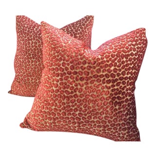 Colefax & Fowler Pillows in "Wilde" Red & Pink Raised Velvet - a Pair For Sale
