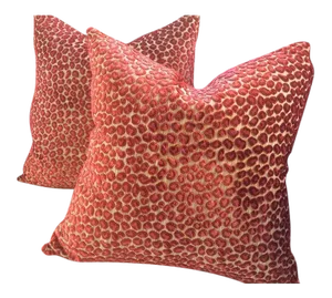 Colefax & Fowler Pillows in "Wilde" Red & Pink Raised Velvet - a Pair