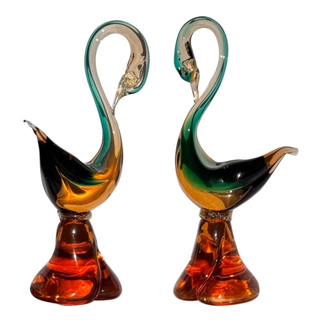 Made in Italy Murano Glass Swans - A Pair For Sale