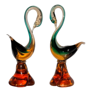 Made in Italy Murano Glass Swans - A Pair