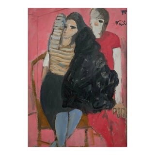 Bruno Paoli "Fur" Original Italian Modern Figurative Portrait, 20th Century Florence Italy Fine Art Painting, Oil on Board, 23.5x20" For Sale