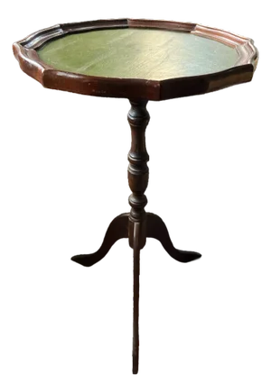 Vintage Mahogany & Green Leather-Topped Drinks Table With Scalloped Gallery