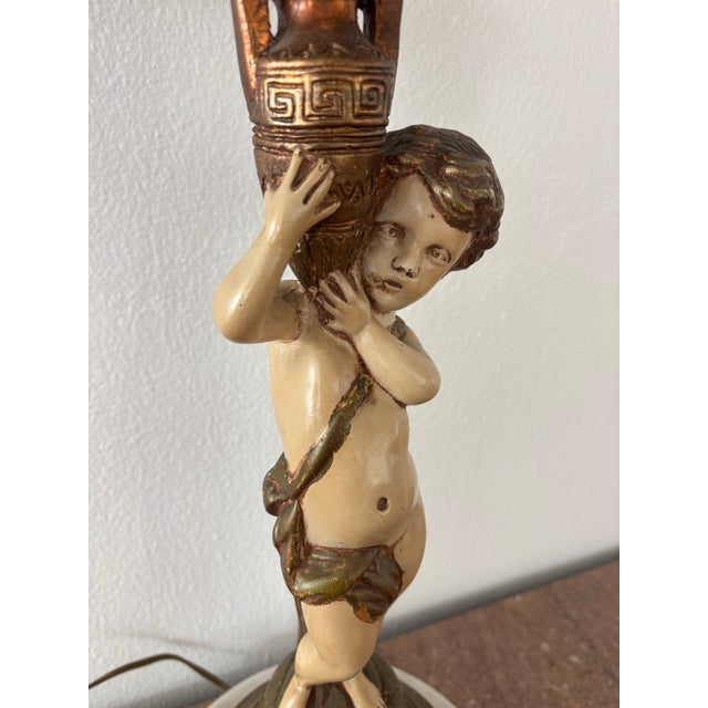 Late 19th Century Antique Neoclassical Figural Candelabra Table Lamp, Featuring a Cherub or Putti Figurine Holding a Candelabra For Sale - Image 5 of 12