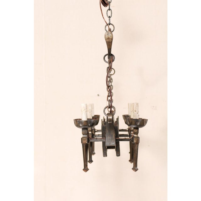 Mid 20th Century French Hammered-Metal Oblong Chandelier For Sale - Image 4 of 9