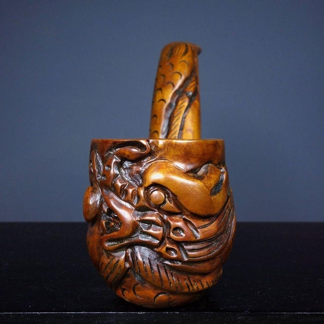 Traditional Late 19th Century Carved Rosewood Tobacco Pipe With Dragon Motif, 330g For Sale - Image 3 of 9