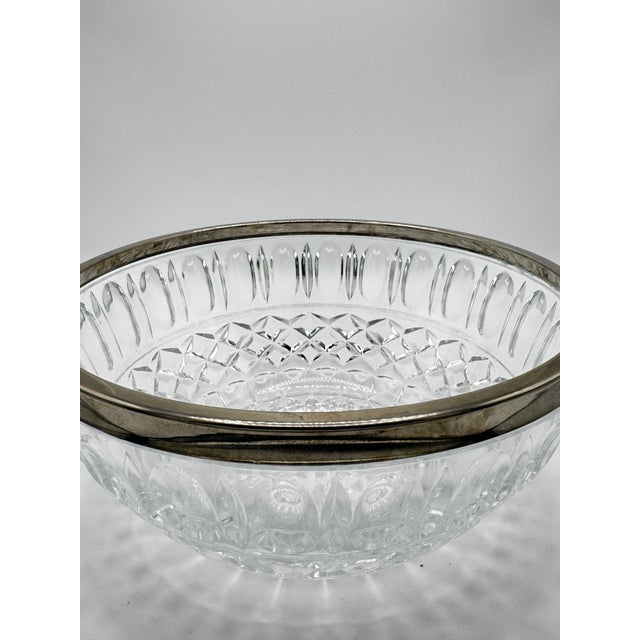 Transparent Vintage Heavy Cut Crystal, Silver Plated Rim For Sale - Image 8 of 11