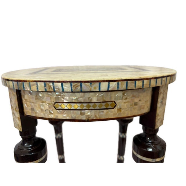 Handmade Shell Inlay End Table – Egyptian Wood & Copper For Sale - Image 10 of 12