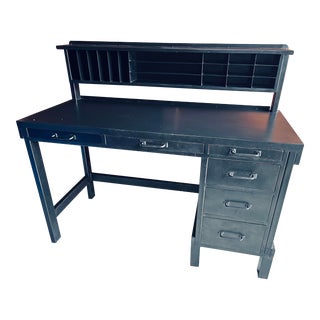 Restoration Hardware Industrial Heavy Metal Desk With Hutch For Sale