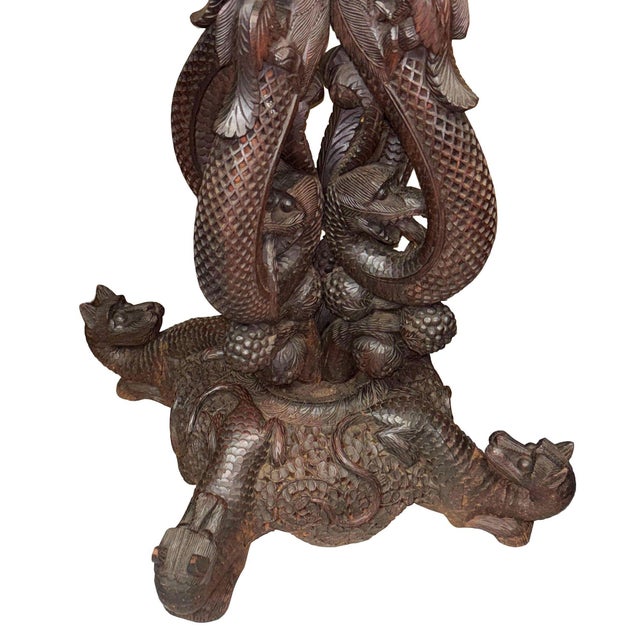 Anglo Indian Bombay Carved Serpent Wooden Blackwood Plant Stand For Sale - Image 9 of 11