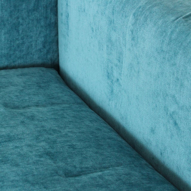 Iroko Cornaro Sofa in Wood and Azure Velvet by Carlo Scarpa for Studio Simon, 1974 For Sale - Image 6 of 18