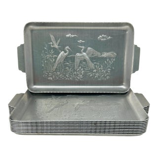 1930's Metal Serving Trays Herons in Their Natural Habitat a Set of 10 For Sale