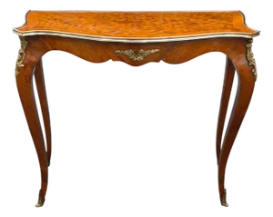 19th Century French Louis XV Revival Console Table With Fine Parquetry & Ormolu Mounts
