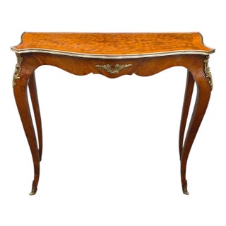 Antique 19th Century French Louis XV Revival Console Table With Fine Parquetry & Ormolu Mounts For Sale