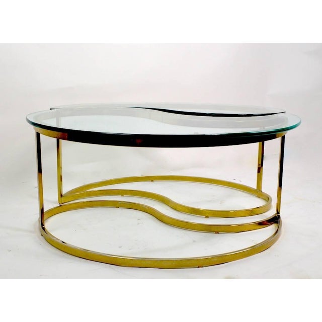 Shaped Glass Top Yin Yang Coffee Table With Brass Base After Baughman