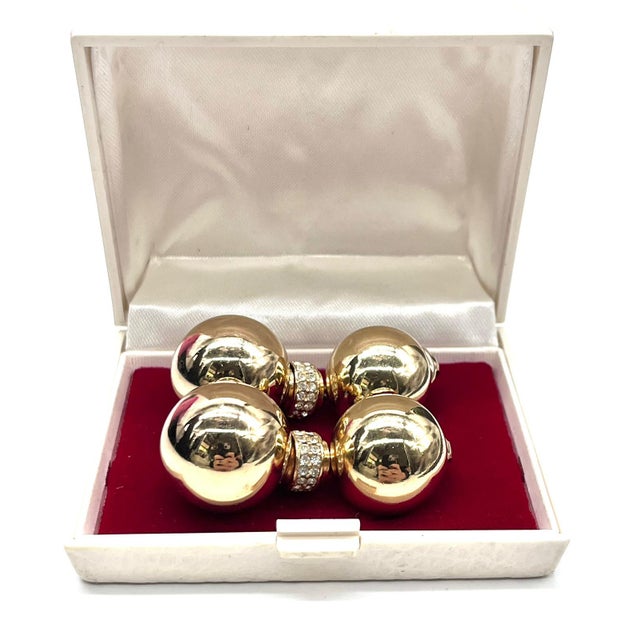 1980s Vintage Double-Ball Ear Clips in Gold & Crystals from Christian Dior, 1980s, Set of 2 For Sale - Image 5 of 13