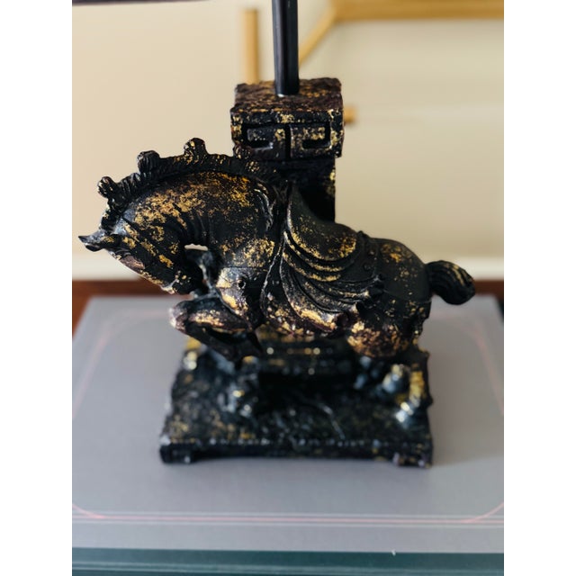 Black Vintage Figural Black and Gold Horse Lamp With Original Black Shade- Horse Lamp For Sale - Image 8 of 8