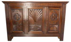 Vintage French Neogothic Style Oak & Wrought Iron Buffet, 1960s