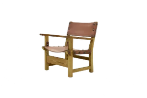 Brutalist Armchair in Pine and Cognac Leather, 1960s