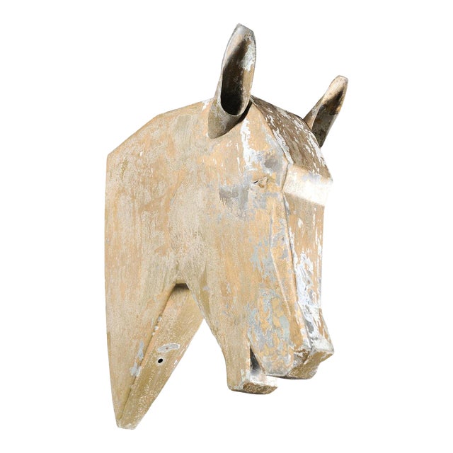 French 1890s Gilded Zinc Horse Head Sculpture with Angular Traits and Patina For Sale