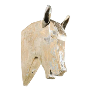 French 1890s Gilded Zinc Horse Head Sculpture with Angular Traits and Patina