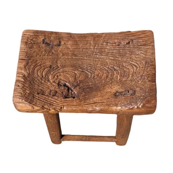 Curved Top Elm Stool For Sale - Image 4 of 4