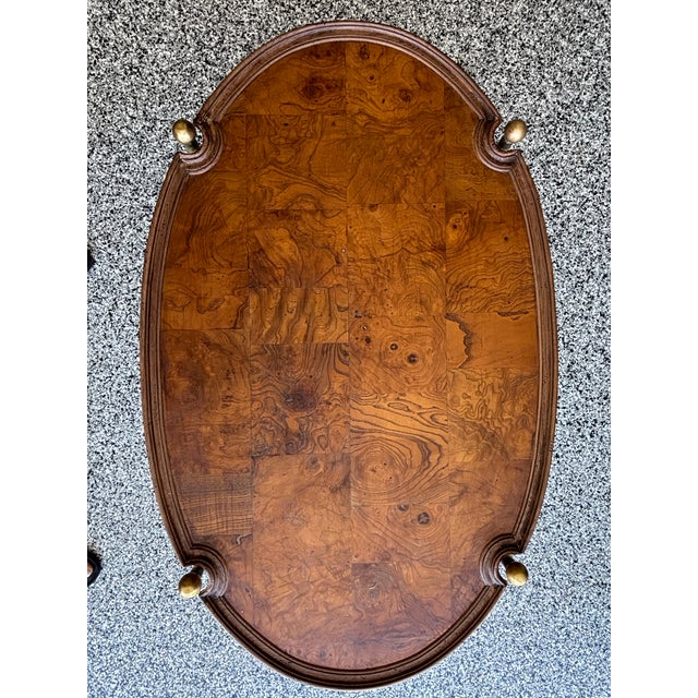 Late 20th Century Late 20th Century Mid-Century Brass & Patch Burl Wood Top Oval Table For Sale - Image 5 of 12