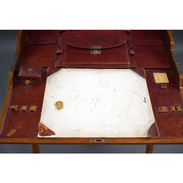 Maroon Victorian Walnut Campaign Travelling Desk, 1880s For Sale - Image 8 of 9