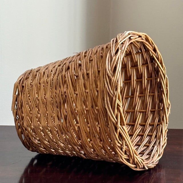 Mid 20th Century Mid-20th Century Rustic European-Style Wicker Wastepaper Basket For Sale - Image 5 of 16