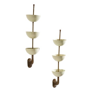 Wall Lamps in Brass with White Aluminum Cups in the style of Stilnovo, 1980s, Set of 2 For Sale