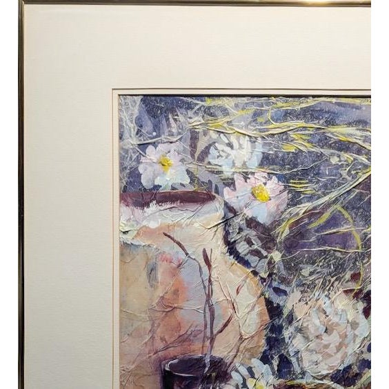 Late 20th Century Original Athy Mixed Media Decoupage Still Life Floral Painting For Sale In Portland, ME - Image 6 of 15