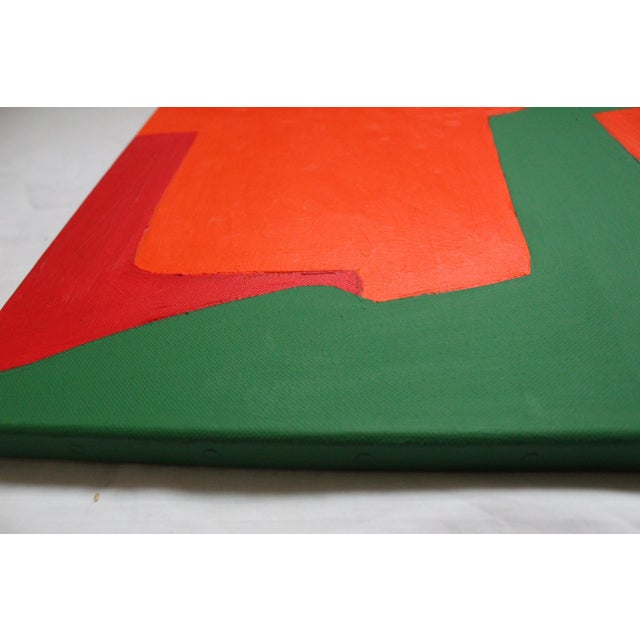 This striking square canvas features a bold, minimalist composition: a solid green background interrupted by an organic,...
