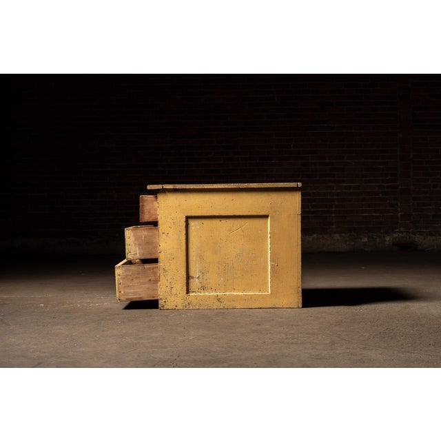 Wood Antique Chippy Painted Industrial Three-Drawer Utility Cabinet For Sale - Image 7 of 13