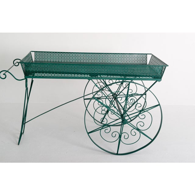 Large Green Wood and Metal Garden Flower Cart For Sale - Image 11 of 12