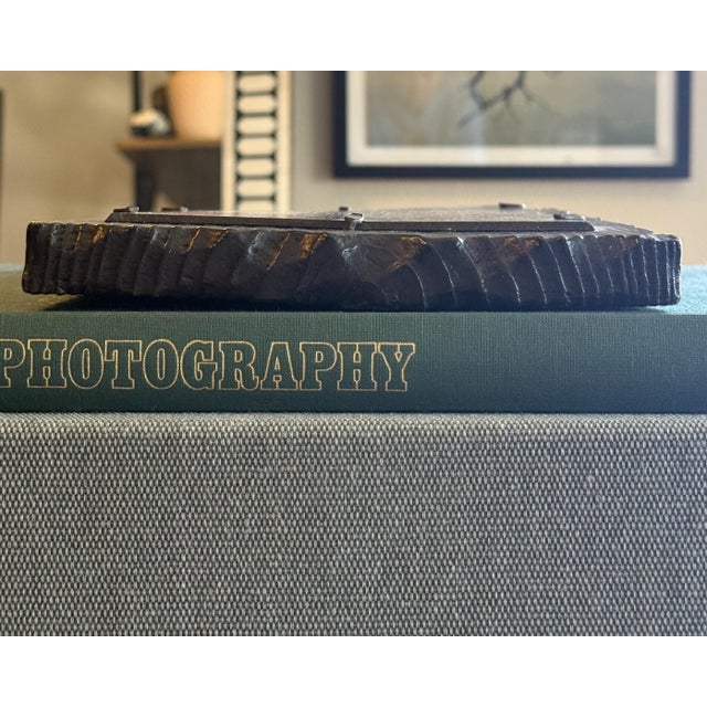 Vintage Hand-Carved Dark Wood Picture Frame With Landscape Print For Sale - Image 4 of 4