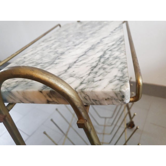 Vintage Brass and Marble Rolling Magazine Rack, 1950s For Sale - Image 9 of 13