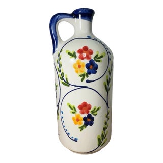 Vintage Spanish Hand Painted Ceramic Vase Floral Folk Art Made in Spain For Sale