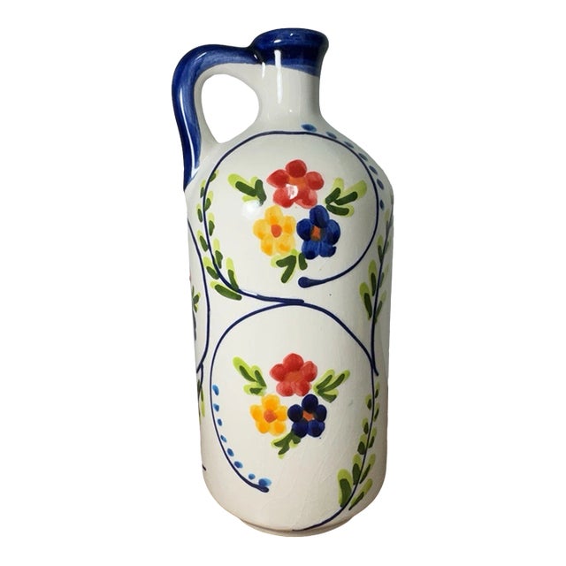 Vintage Spanish Hand Painted Ceramic Vase Floral Folk Art Made in Spain For Sale