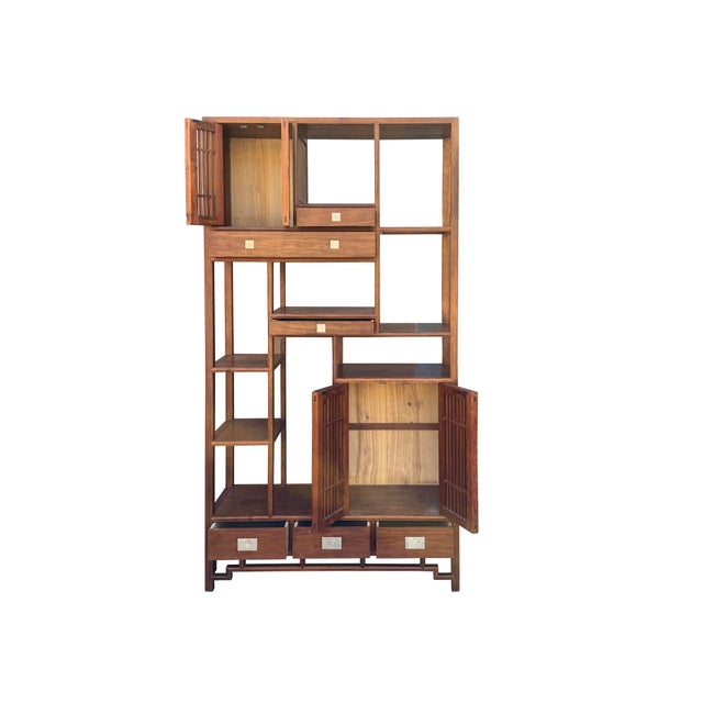 Asian Asian Inspired Asymmetrical Light Brown Shelving Display Cabinet Divider Inspired Asymmetrical Light Brown Shelving Display Cabinet Divider For Sale - Image 4 of 12