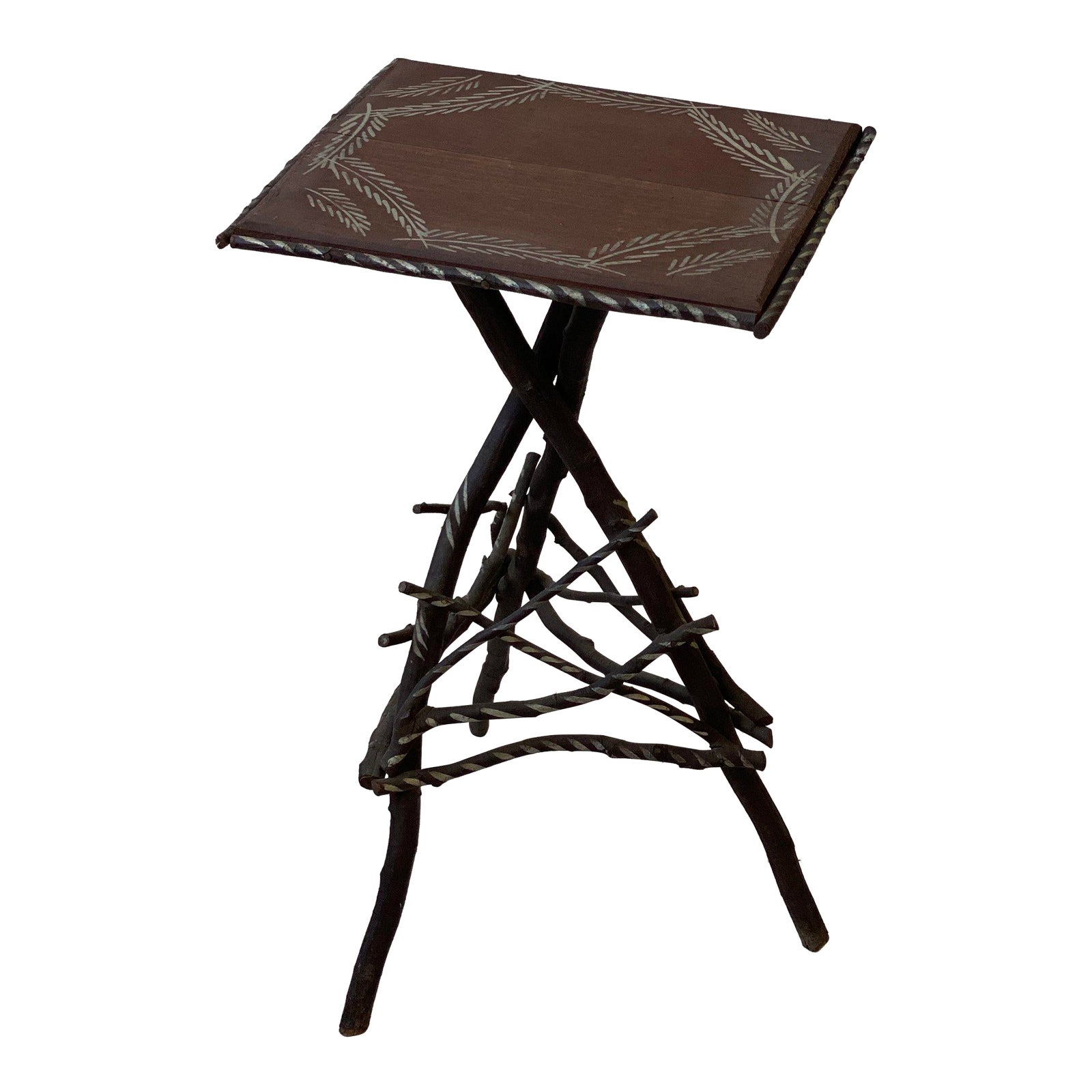Vintage Adirondack Twig Table With Silver Painted Details, Circa 1940s ...