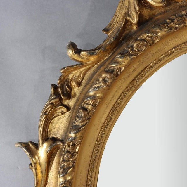 Antique Louis XIV Floral Carved Giltwood Oval Wall Mirror C1880 For Sale - Image 6 of 8
