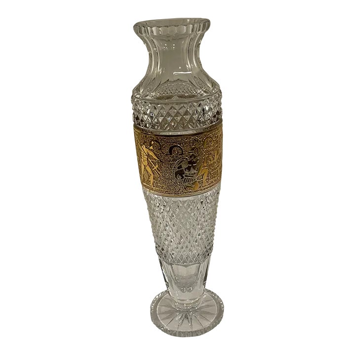 Mid 20th Century Moser Crystal Vase With Gilt Border With