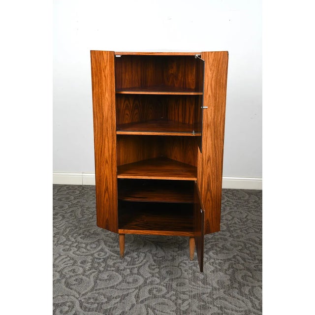 Mid 20th Century 1960s Danish Modern Rosewood Corner Cabinet With Smoked Glass Door For Sale - Image 5 of 10