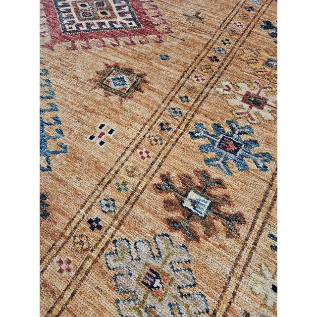 Kazak Handwoven Wool Rug with Multicolor Geometric Patterns on Beige Background For Sale - Image 11 of 15