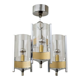 Sciolari Brushed Brass and Chrome Hurricane Glass Chandelier For Sale