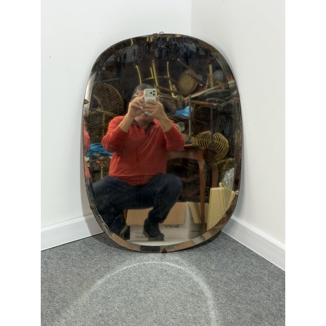 Vintage Wall Mirror with Metal Inserts, Italy, 1940s For Sale - Image 6 of 17
