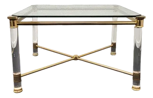 Hollywood Regency Gold and Acrylic Glass Side or Coffee Table, 1980s