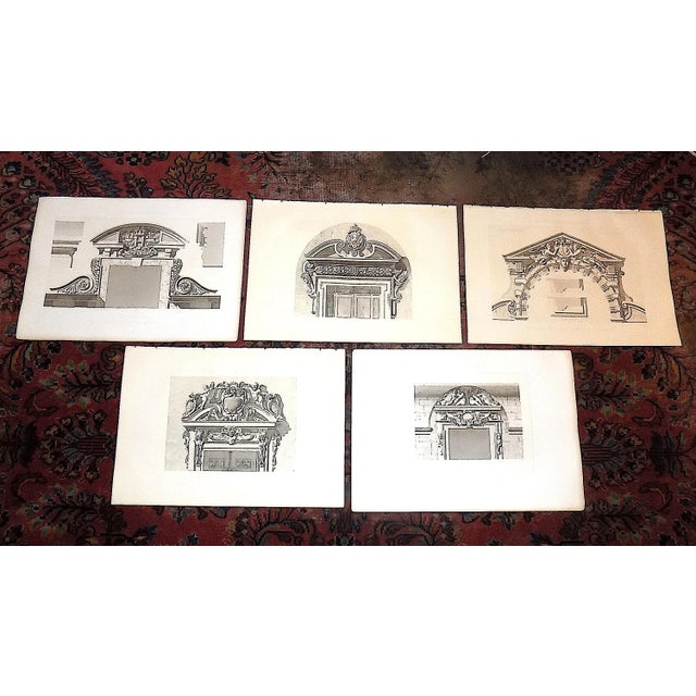 Paper Antique 19th C. Imperial Folio Palais De Fontainebleau Architectural Detail Engravings - Set of 5 For Sale - Image 7 of 8