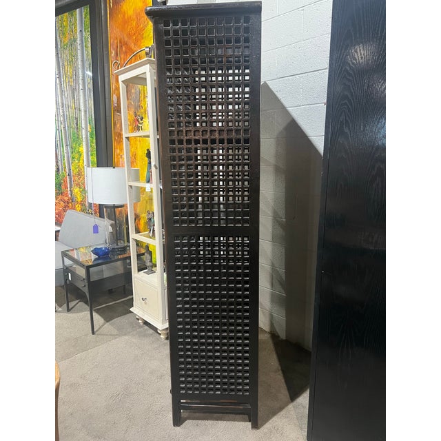 Tall Asian Style Dark Wood Lattice Armoire For Sale - Image 4 of 5