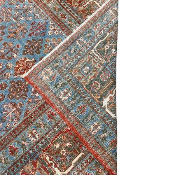 Traditional Antique Joshegan Rug – Traditional Persian Floral Design in Red & Light Blue For Sale - Image 3 of 4