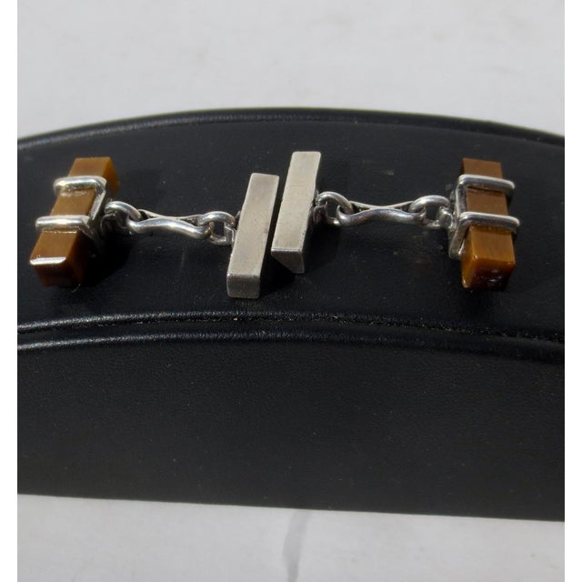 Art Deco Tiffany & Co. Cats Eye Sterling Cufflinks For Sale - Image 3 of 3